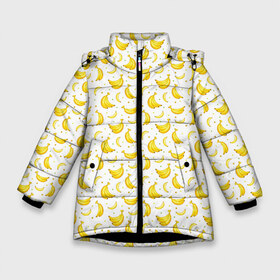 Зимняя куртка для девочек 3D с принтом Банановый рай в Белгороде, ткань верха — 100% полиэстер; подклад — 100% полиэстер, утеплитель — 100% полиэстер. | длина ниже бедра, удлиненная спинка, воротник стойка и отстегивающийся капюшон. Есть боковые карманы с листочкой на кнопках, утяжки по низу изделия и внутренний карман на молнии. 

Предусмотрены светоотражающий принт на спинке, радужный светоотражающий элемент на пуллере молнии и на резинке для утяжки. | bananas | circle | fruit | pattern | бананы | кружок | узор | фрукт