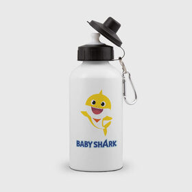 Бутылка спортивная с принтом Baby Shark Рисунок на спине в Белгороде, металл | емкость — 500 мл, в комплекте две пластиковые крышки и карабин для крепления | Тематика изображения на принте: 