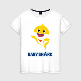 Женская футболка хлопок с принтом Baby Shark Рисунок на спине в Белгороде, 100% хлопок | прямой крой, круглый вырез горловины, длина до линии бедер, слегка спущенное плечо | 