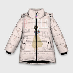 Зимняя куртка для девочек 3D с принтом Белоснежка будь смелой в Белгороде, ткань верха — 100% полиэстер; подклад — 100% полиэстер, утеплитель — 100% полиэстер. | длина ниже бедра, удлиненная спинка, воротник стойка и отстегивающийся капюшон. Есть боковые карманы с листочкой на кнопках, утяжки по низу изделия и внутренний карман на молнии. 

Предусмотрены светоотражающий принт на спинке, радужный светоотражающий элемент на пуллере молнии и на резинке для утяжки. | 7 dwarfs | 7d | be bold | gnome | seven dwarf | snow white | белоснежка | братья гримм | семь гномов