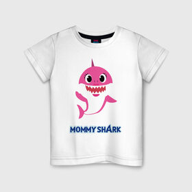 Детская футболка хлопок с принтом Baby Shark Mommy в Белгороде, 100% хлопок | круглый вырез горловины, полуприлегающий силуэт, длина до линии бедер | 