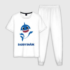 Мужская пижама хлопок с принтом Baby Shark Daddy в Белгороде, 100% хлопок | брюки и футболка прямого кроя, без карманов, на брюках мягкая резинка на поясе и по низу штанин
 | 