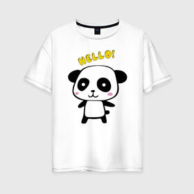 Женская футболка хлопок Oversize с принтом Милая пандочка в Белгороде, 100% хлопок | свободный крой, круглый ворот, спущенный рукав, длина до линии бедер
 | маленькая панда | маленькая пандочка | милашка | милая панда | милая пандочка | панда | панда hello | панда милашка | пандочка | пандочка hello | пандочка милашка