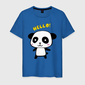 Мужская футболка хлопок с принтом Милая пандочка в Белгороде, 100% хлопок | прямой крой, круглый вырез горловины, длина до линии бедер, слегка спущенное плечо. | маленькая панда | маленькая пандочка | милашка | милая панда | милая пандочка | панда | панда hello | панда милашка | пандочка | пандочка hello | пандочка милашка