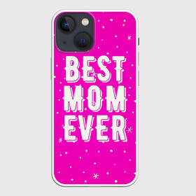 Чехол для iPhone 13 mini с принтом Лучшая мама в Белгороде,  |  | best | ever | mom | звезды | лучшая | мама | розовый | снежинки | фуксия | ярко