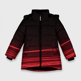 Зимняя куртка для девочек 3D с принтом Красное и Черное в Белгороде, ткань верха — 100% полиэстер; подклад — 100% полиэстер, утеплитель — 100% полиэстер. | длина ниже бедра, удлиненная спинка, воротник стойка и отстегивающийся капюшон. Есть боковые карманы с листочкой на кнопках, утяжки по низу изделия и внутренний карман на молнии. 

Предусмотрены светоотражающий принт на спинке, радужный светоотражающий элемент на пуллере молнии и на резинке для утяжки. | красный цвет | линия | неон | свет | текстура | черный и красный