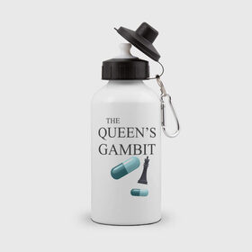 Бутылка спортивная с принтом the queens gambit в Белгороде, металл | емкость — 500 мл, в комплекте две пластиковые крышки и карабин для крепления | the queens gambit | нетфликс | сериал | ход королевы