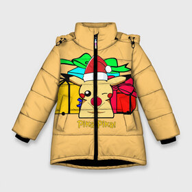 Зимняя куртка для девочек 3D с принтом New Year Pikachu в Белгороде, ткань верха — 100% полиэстер; подклад — 100% полиэстер, утеплитель — 100% полиэстер. | длина ниже бедра, удлиненная спинка, воротник стойка и отстегивающийся капюшон. Есть боковые карманы с листочкой на кнопках, утяжки по низу изделия и внутренний карман на молнии. 

Предусмотрены светоотражающий принт на спинке, радужный светоотражающий элемент на пуллере молнии и на резинке для утяжки. | игры | новый год | пикачу | подарки | праздник