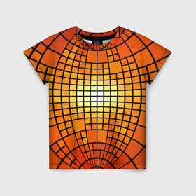 Детская футболка 3D с принтом Сфера в Белгороде, 100% гипоаллергенный полиэфир | прямой крой, круглый вырез горловины, длина до линии бедер, чуть спущенное плечо, ткань немного тянется | квадраты | красный | оранжевый | текстура | шар