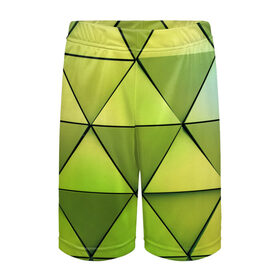Детские спортивные шорты 3D с принтом Зелёные треугольники в Белгороде,  100% полиэстер
 | пояс оформлен широкой мягкой резинкой, ткань тянется
 | геометрия | зелёный | текстура | треугольники | фигуры