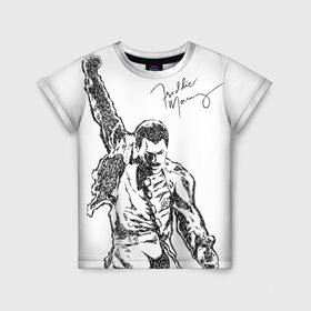 Детская футболка 3D с принтом Freddie Mercury в Белгороде, 100% гипоаллергенный полиэфир | прямой крой, круглый вырез горловины, длина до линии бедер, чуть спущенное плечо, ткань немного тянется | Тематика изображения на принте: freddie mercury | queen | автограф | квин | фредди меркьюри