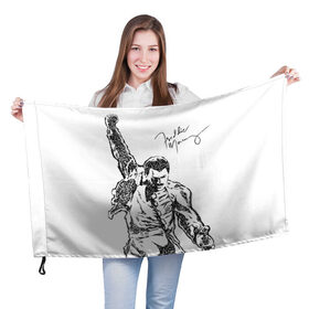 Флаг 3D с принтом Freddie Mercury в Белгороде, 100% полиэстер | плотность ткани — 95 г/м2, размер — 67 х 109 см. Принт наносится с одной стороны | freddie mercury | queen | автограф | квин | фредди меркьюри