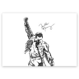 Поздравительная открытка с принтом Freddie Mercury в Белгороде, 100% бумага | плотность бумаги 280 г/м2, матовая, на обратной стороне линовка и место для марки
 | Тематика изображения на принте: freddie mercury | queen | автограф | квин | фредди меркьюри