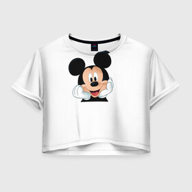 Женская футболка Crop-top 3D с принтом Футболка с Микки Маусом в Белгороде, 100% полиэстер | круглая горловина, длина футболки до линии талии, рукава с отворотами | disney | белая футболка