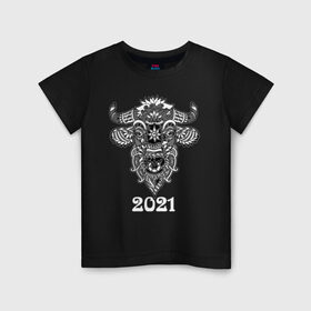Детская футболка хлопок с принтом Год быка 2021 в Белгороде, 100% хлопок | круглый вырез горловины, полуприлегающий силуэт, длина до линии бедер | 