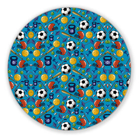 Коврик для мышки круглый с принтом СПОРТ в Белгороде, резина и полиэстер | круглая форма, изображение наносится на всю лицевую часть | Тематика изображения на принте: бейсбол | гиря | спорт | футбол | футбольный мяч | штанга