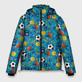 Мужская зимняя куртка 3D с принтом СПОРТ в Белгороде, верх — 100% полиэстер; подкладка — 100% полиэстер; утеплитель — 100% полиэстер | длина ниже бедра, свободный силуэт Оверсайз. Есть воротник-стойка, отстегивающийся капюшон и ветрозащитная планка. 

Боковые карманы с листочкой на кнопках и внутренний карман на молнии. | бейсбол | гиря | спорт | футбол | футбольный мяч | штанга
