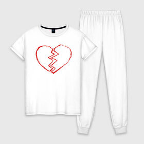 Женская пижама хлопок с принтом Сломанное сердце в Белгороде, 100% хлопок | брюки и футболка прямого кроя, без карманов, на брюках мягкая резинка на поясе и по низу штанин | 