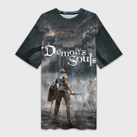 Платье-футболка 3D с принтом Demons Souls в Белгороде,  |  | armor | dark souls | demons souls | dragon | fire | games | knight | namco bandai | nextgen | playstation 5 | praise the sun | ps5 | броня | восславь солнце | дарк соулс | демон соулс | дракон | игры | некстген | огонь | плейстейшен 5 | пс5 | рыцарь | тем