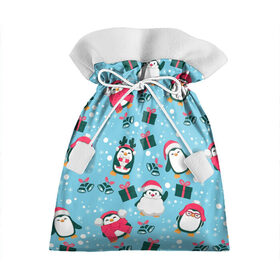 Подарочный 3D мешок с принтом Новогодние Пингвины в Белгороде, 100% полиэстер | Размер: 29*39 см | 2021 | белка | гирлянда | год быка | дед мороз | детская | дочка | елка | енот | кот | котик | лиса | маска | милая | неон | новогодняя | новый год | олень | паттерн | пингвин | подарок | праздник | радуга