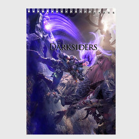 Скетчбук с принтом Darksiders в Белгороде, 100% бумага
 | 48 листов, плотность листов — 100 г/м2, плотность картонной обложки — 250 г/м2. Листы скреплены сверху удобной пружинной спиралью | Тематика изображения на принте: darksiders 2 | апокалипсиса | всадника | игра | слешер