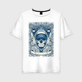 Женская футболка хлопок Oversize с принтом Пиратская картина в Белгороде, 100% хлопок | свободный крой, круглый ворот, спущенный рукав, длина до линии бедер
 | арт | вектор | гот | готический рисунок | готическое | перо | перья | пират | пиратская картина | повязка | рисунок | синий | череп