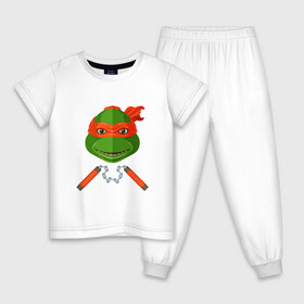 Детская пижама хлопок с принтом Микеланджело в Белгороде, 100% хлопок |  брюки и футболка прямого кроя, без карманов, на брюках мягкая резинка на поясе и по низу штанин
 | Тематика изображения на принте: donatello | leonardo | michelangelo | ninja | raphael | turtles | воин | донателло | животные | карате | комикс | комиксы | крэнг | леонардо | микеланджело | мультфильм | мутант | мутанты | ниндзя | рафаэль | сила | сплинтер