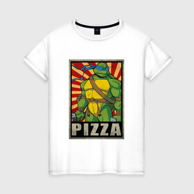 Женская футболка хлопок с принтом Pizza Turtles в Белгороде, 100% хлопок | прямой крой, круглый вырез горловины, длина до линии бедер, слегка спущенное плечо | donatello | leonardo | michelangelo | ninja | raphael | turtles | воин | донателло | животные | карате | комикс | комиксы | крэнг | леонардо | микеланджело | мультфильм | мутант | мутанты | ниндзя | пицца | рафаэль | сплинтер