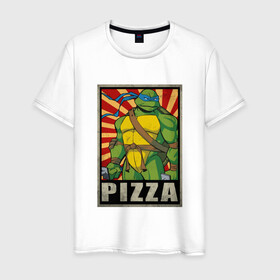 Мужская футболка хлопок с принтом Pizza Turtles в Белгороде, 100% хлопок | прямой крой, круглый вырез горловины, длина до линии бедер, слегка спущенное плечо. | donatello | leonardo | michelangelo | ninja | raphael | turtles | воин | донателло | животные | карате | комикс | комиксы | крэнг | леонардо | микеланджело | мультфильм | мутант | мутанты | ниндзя | пицца | рафаэль | сплинтер