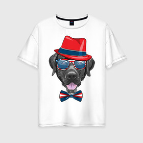 Женская футболка хлопок Oversize с принтом Мажор в Белгороде, 100% хлопок | свободный крой, круглый ворот, спущенный рукав, длина до линии бедер
 | арт | графика | животные | лабрадор | собаки