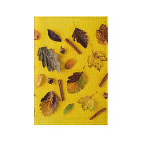 Обложка для паспорта матовая кожа с принтом Гербарий в Белгороде, натуральная матовая кожа | размер 19,3 х 13,7 см; прозрачные пластиковые крепления | гербарий | жёлтый | листья | осень