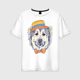 Женская футболка хлопок Oversize с принтом Джентльмен в Белгороде, 100% хлопок | свободный крой, круглый ворот, спущенный рукав, длина до линии бедер
 | арт | графика | животные | сенбернар | собаки