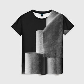 Женская футболка 3D с принтом Туалетная бумага в Белгороде, 100% полиэфир ( синтетическое хлопкоподобное полотно) | прямой крой, круглый вырез горловины, длина до линии бедер | бумага | в подарок | прикол | туалет | туалетная бумага