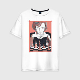 Женская футболка хлопок Oversize с принтом the queens gambit в Белгороде, 100% хлопок | свободный крой, круглый ворот, спущенный рукав, длина до линии бедер
 | the queens gambit | нетфликс | сериал | ход королевы