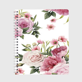 Тетрадь с принтом Розовые розы в Белгороде, 100% бумага | 48 листов, плотность листов — 60 г/м2, плотность картонной обложки — 250 г/м2. Листы скреплены сбоку удобной пружинной спиралью. Уголки страниц и обложки скругленные. Цвет линий — светло-серый
 | pink | rose | букет | розовое настроение | цветы