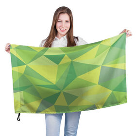 Флаг 3D с принтом green faces в Белгороде, 100% полиэстер | плотность ткани — 95 г/м2, размер — 67 х 109 см. Принт наносится с одной стороны | абстракция | грани | минимализм | орнаменты | текстуры | треугольник | узоры