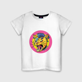 Детская футболка хлопок с принтом Кот хипстер в Белгороде, 100% хлопок | круглый вырез горловины, полуприлегающий силуэт, длина до линии бедер | арт | дикий кот | кот | кот панк | кошка | панк | рисунок | хипстер