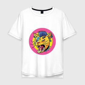 Мужская футболка хлопок Oversize с принтом Кот хипстер в Белгороде, 100% хлопок | свободный крой, круглый ворот, “спинка” длиннее передней части | арт | дикий кот | кот | кот панк | кошка | панк | рисунок | хипстер