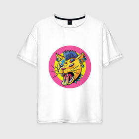 Женская футболка хлопок Oversize с принтом Кот хипстер в Белгороде, 100% хлопок | свободный крой, круглый ворот, спущенный рукав, длина до линии бедер
 | арт | дикий кот | кот | кот панк | кошка | панк | рисунок | хипстер