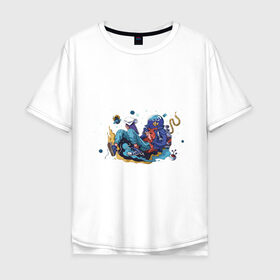 Мужская футболка хлопок Oversize с принтом Мечтательная рыба в Белгороде, 100% хлопок | свободный крой, круглый ворот, “спинка” длиннее передней части | аквариум | арт | космос | мечта | мечтатель | невесомость | парение | рисунок | рыба | художник