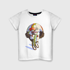 Детская футболка хлопок с принтом Безумный велосипедист в Белгороде, 100% хлопок | круглый вырез горловины, полуприлегающий силуэт, длина до линии бедер | Тематика изображения на принте: арт | велосипед | велосипедист | обезьяна | рисунок | спортсмен