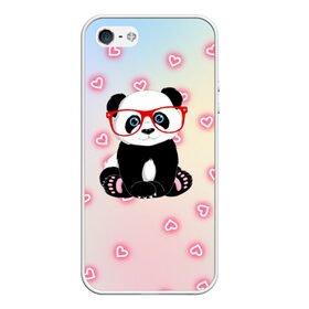 Чехол для iPhone 5/5S матовый с принтом Милая пандочка в Белгороде, Силикон | Область печати: задняя сторона чехла, без боковых панелей | маленькая панда | маленькая пандочк | милая панда | милая пандочка | панда | панда в красных очках | панда в очках | панда очки | панда сердечки | панда сердце | пандочка | пандочка в красных очках