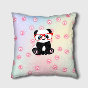Подушка 3D с принтом Милая пандочка  в Белгороде, наволочка – 100% полиэстер, наполнитель – холлофайбер (легкий наполнитель, не вызывает аллергию). | состоит из подушки и наволочки. Наволочка на молнии, легко снимается для стирки | маленькая панда | маленькая пандочк | милая панда | милая пандочка | панда | панда в красных очках | панда в очках | панда очки | панда сердечки | панда сердце | пандочка | пандочка в красных очках
