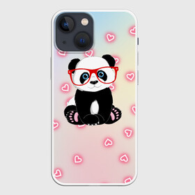 Чехол для iPhone 13 mini с принтом Милая пандочка в Белгороде,  |  | маленькая панда | маленькая пандочк | милая панда | милая пандочка | панда | панда в красных очках | панда в очках | панда очки | панда сердечки | панда сердце | пандочка | пандочка в красных очках