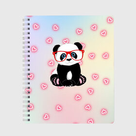 Тетрадь с принтом Милая пандочка в Белгороде, 100% бумага | 48 листов, плотность листов — 60 г/м2, плотность картонной обложки — 250 г/м2. Листы скреплены сбоку удобной пружинной спиралью. Уголки страниц и обложки скругленные. Цвет линий — светло-серый
 | Тематика изображения на принте: маленькая панда | маленькая пандочк | милая панда | милая пандочка | панда | панда в красных очках | панда в очках | панда очки | панда сердечки | панда сердце | пандочка | пандочка в красных очках