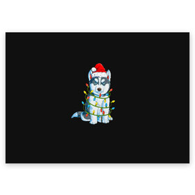 Поздравительная открытка с принтом Щенок в Белгороде, 100% бумага | плотность бумаги 280 г/м2, матовая, на обратной стороне линовка и место для марки
 | 2021 | doge | белка | гирлянда | год быка | дед мороз | дог | елка | енот | кот | котик | лиса | маска | неон | новогодний пес | новогодняя | новый год | олень | пёс | праздник | радуга | рождество | с новым годом