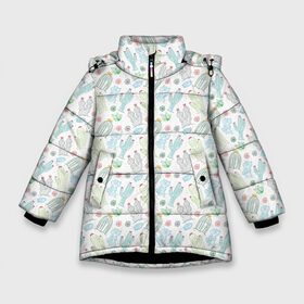 Зимняя куртка для девочек 3D с принтом Цветущие кактусы в Белгороде, ткань верха — 100% полиэстер; подклад — 100% полиэстер, утеплитель — 100% полиэстер. | длина ниже бедра, удлиненная спинка, воротник стойка и отстегивающийся капюшон. Есть боковые карманы с листочкой на кнопках, утяжки по низу изделия и внутренний карман на молнии. 

Предусмотрены светоотражающий принт на спинке, радужный светоотражающий элемент на пуллере молнии и на резинке для утяжки. | Тематика изображения на принте: cactus | desert | flower | pattern | thorns | кактус | колючки | пустыня | узор | цветок