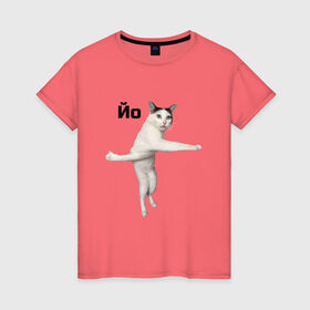 Женская футболка хлопок с принтом Крутой кот в Белгороде, 100% хлопок | прямой крой, круглый вырез горловины, длина до линии бедер, слегка спущенное плечо | 