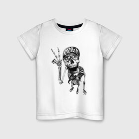Детская футболка хлопок с принтом Скелет в Белгороде, 100% хлопок | круглый вырез горловины, полуприлегающий силуэт, длина до линии бедер | арт | весёлый скелет | гот | готика | готическое | зомби | кепка | молодой | очки | рисунок | скелет