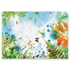 Поздравительная открытка с принтом Summer акварель в Белгороде, 100% бумага | плотность бумаги 280 г/м2, матовая, на обратной стороне линовка и место для марки
 | акварель | бабочки | лето | небо